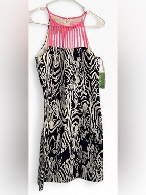 Lilly Pulitzer Navy and Cream Zebra-Print Slip Dress